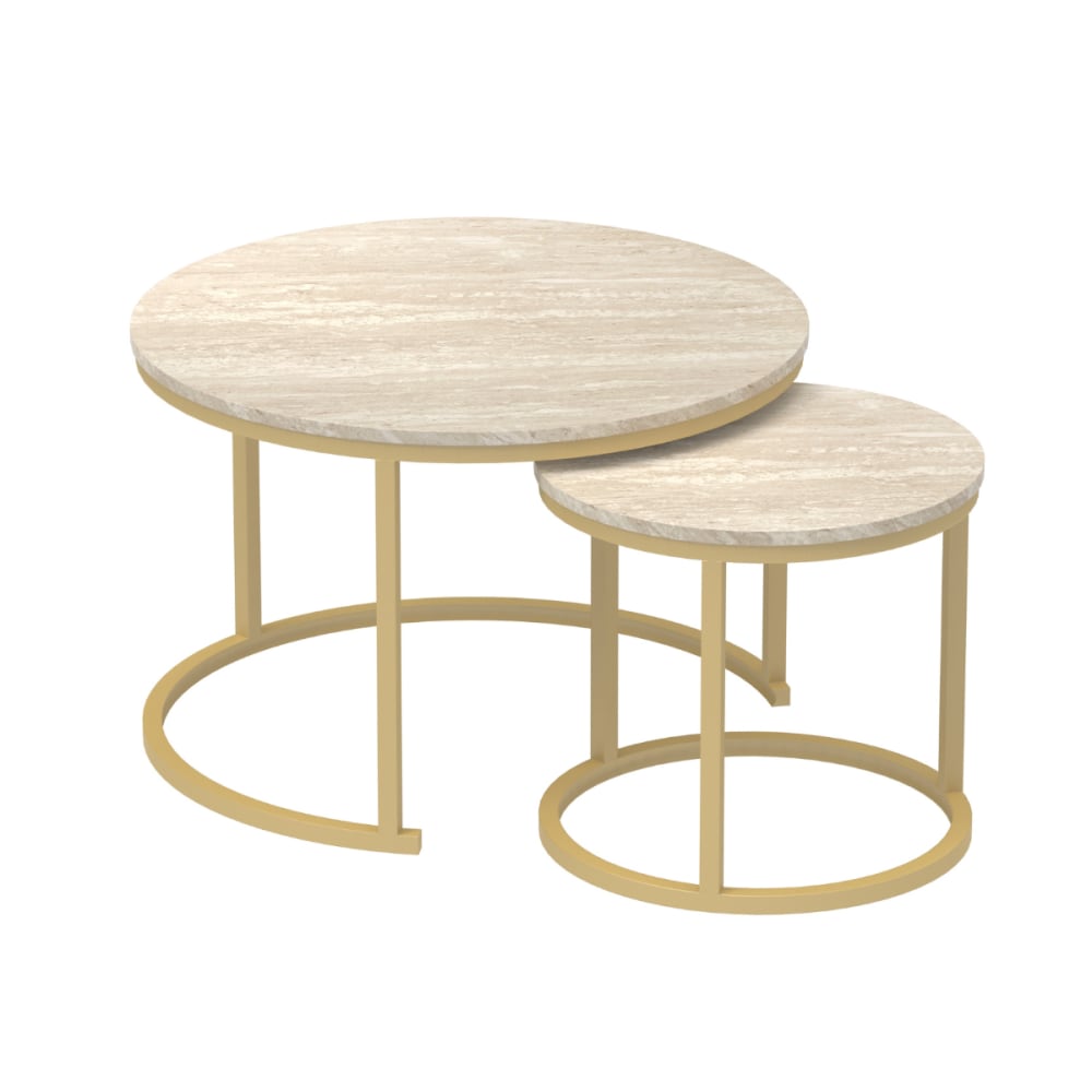 wohnli-moebel-suche-M25135636 Wohnli Möbelsuche - Set aus 2 Stapeltische - L70 cm - Travertindekor
