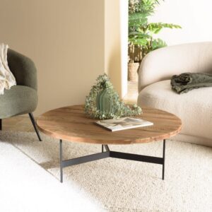 Couchtisch 90 x 90 cm aus recyceltem Kiefernholz 90x34x90cm Holz Braun MACABANE Möbel Wohnzimmermöbel Couchtische