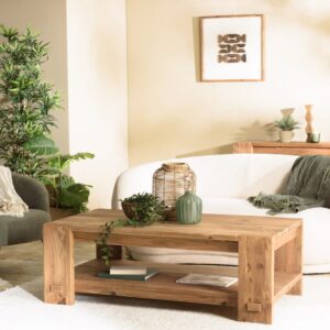 Couchtisch aus recyceltem Kiefernholz 132x45x71cm Holz Braun MACABANE Möbel Wohnzimmermöbel Couchtische