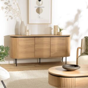 wohnli-moebel-suche-M25136227-1 Abgerundetes Sideboard in Naturfarbe 160x76x40cm Spanplatte Braun MACABANE Möbel Esszimmermöbel Sideboards, Highboards & niedrige Anrichten