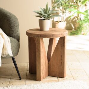 Runder Hocker recyceltem Kiefernholz 40x45x40cm Holz Braun MACABANE Möbel Wohnzimmermöbel Hocker