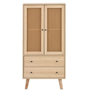 Wohnli Möbelsuche - Sideboard in Holzoptik mit Türen und 2 Rattanschubladen