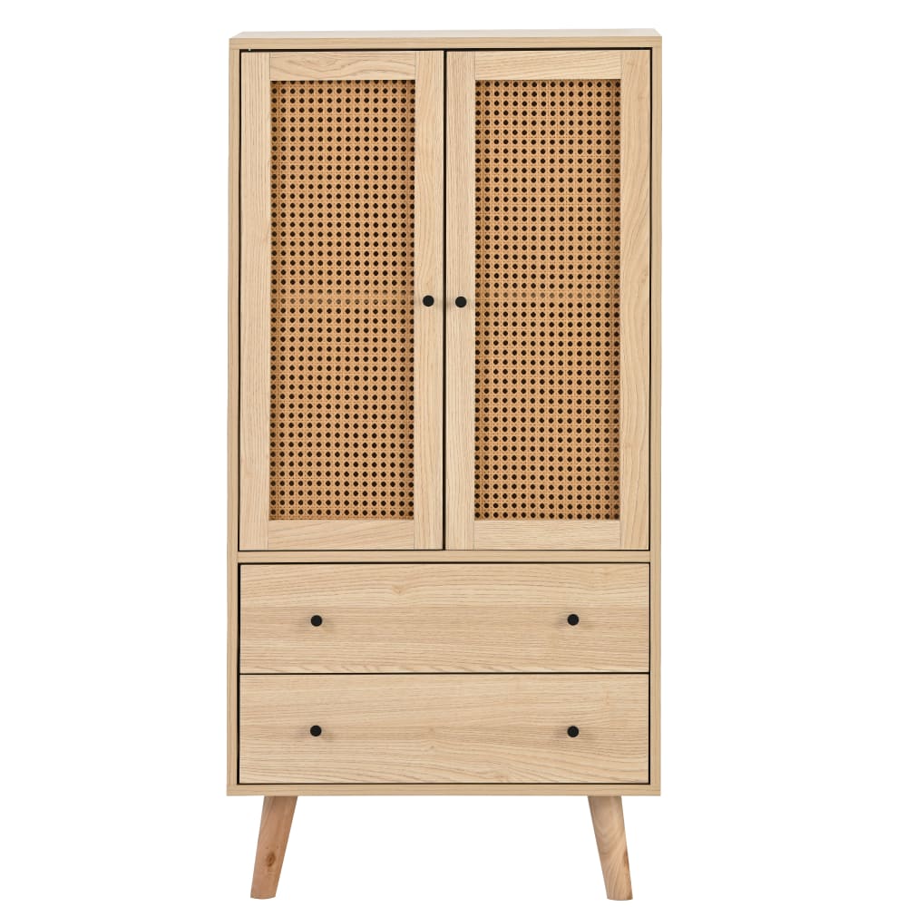 wohnli-moebel-suche-M25136941 Wohnli Möbelsuche - Sideboard in Holzoptik mit Türen und 2 Rattanschubladen