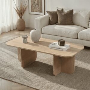 Couchtisch mit abgerundeten Kanten L120 cm - Dekor Travertin 120x41x60cm Spanplatte Braun Calicosy Möbel Wohnzimmermöbel Couchtische