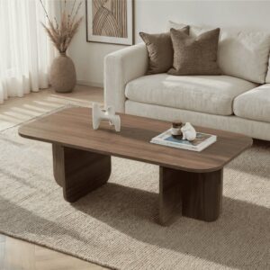 Couchtisch mit abgerundeten Kanten L120 cm - Dekor Travertin 120x41x60cm Spanplatte Braun Calicosy Möbel Wohnzimmermöbel Couchtische