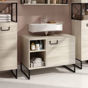Waschbeckenunterschrank mit 2 offenen Fächern Eiche/Schwarz 80x60cm 80x60x46cm Spanplatte Braun Vicco Möbel Badezimmermöbel Waschtische