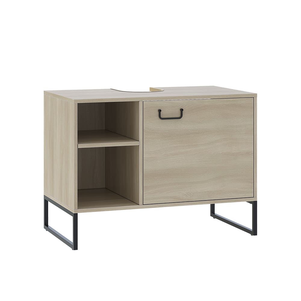 wohnli-moebel-suche-M25137090 Wohnli Möbelsuche - Waschbeckenunterschrank mit 2 offenen Fächern Eiche/Schwarz 80x60cm
