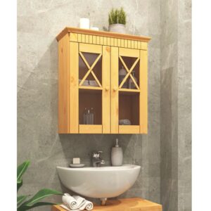 Hängeschrank Bad mit 2 Türen aus Kiefer 30x66x60cm Holz Braun Loft24 Möbel Badezimmermöbel