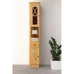 Badhochschrank mit 2 Türen 1 Schublade aus Kiefer 30x176x30cm Holz Braun Loft24 Möbel Badezimmermöbel Badezimmerschränke
