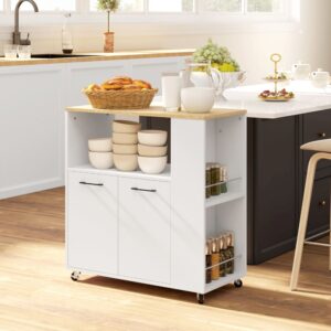 wohnli-moebel-suche-M25139004-1 Desserte de cuisine plan de travail panneau de particules blanc 75x81x40cm Spanplatte Weiß Homcom Möbel Esszimmermöbel Barmöbel