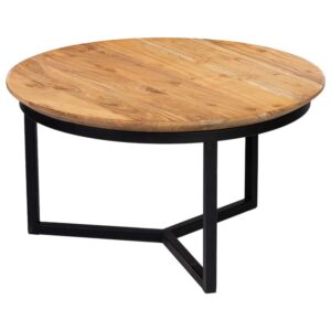 Wohnli Möbelsuche - Runder Couchtisch aus natürlichem Mangoholz und Eisen 59x59x33h cm