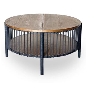 wohnli-moebel-suche-M25140736 Wohnli Möbelsuche - Runder Couchtisch mit Stauraum L84cm Curcuma Holz und Metall lackiert