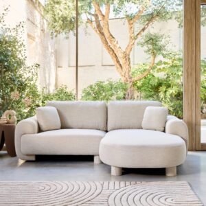 3-Sitzer Ecksofa Recamiere rechts mit cremefarbenem Stoffbezug 231x88x160cm Stoff Beige sweeek Sofas und Sessel Sofas Ecksofas