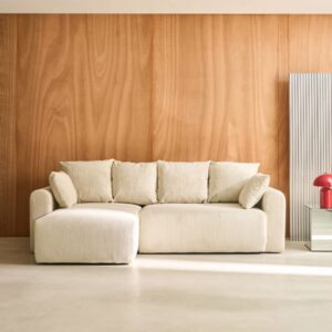 wohnli-moebel-suche-M25143972-1 3-Sitzer Ecksofa mit Cordbezug greige 240x85x147cm Samt Beige sweeek Sofas und Sessel Sofas Ecksofas