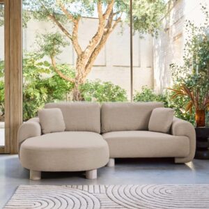 wohnli-moebel-suche-M25143973-1 3-Sitzer Ecksofa Recamiere links mit beigem Stoffbezug 231x88x160cm Stoff Beige sweeek Sofas und Sessel Sofas Ecksofas