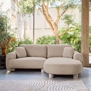 wohnli-moebel-suche-M25143974-1 3-Sitzer Ecksofa Recamiere rechts mit beigem Stoffbezug 231x88x160cm Stoff Beige sweeek Sofas und Sessel Sofas Ecksofas