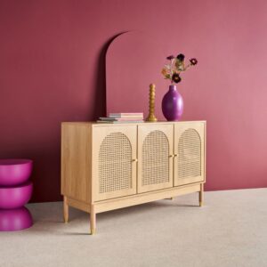 Sideboard Holzdekor und Rattan-Geflecht 3 Türen naturfarben 120x75x40cm Holz Braun sweeek Möbel Wohnzimmermöbel Konsolentische