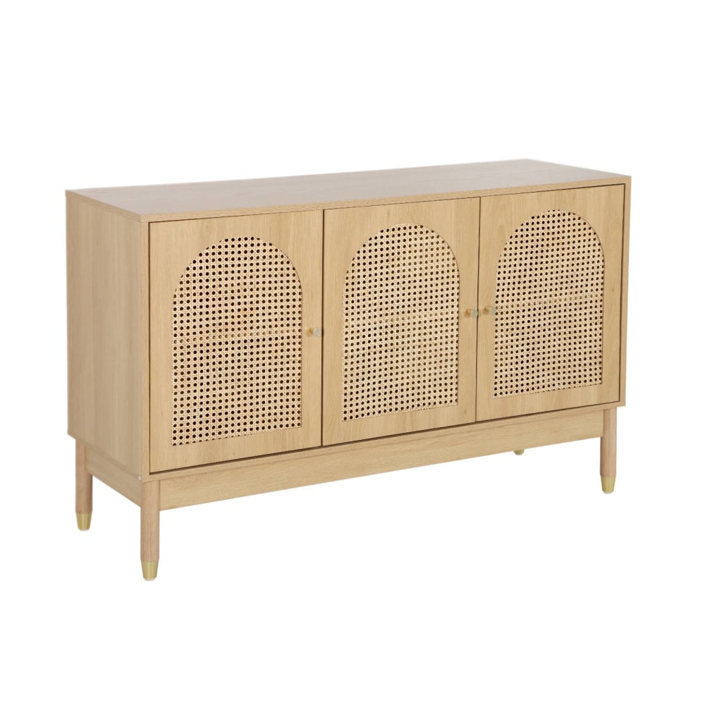 wohnli-moebel-suche-M25143980 Wohnli Möbelsuche - Sideboard Holzdekor und Rattan-Geflecht 3 Türen naturfarben