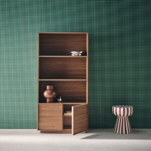 wohnli-moebel-suche-M25143996-1 Bücherregal Holzlook nussbaumfarben 2 Türen 5 Ebenen 80x160x35cm Holz Braun sweeek Möbel Wohnzimmermöbel Bücherregale