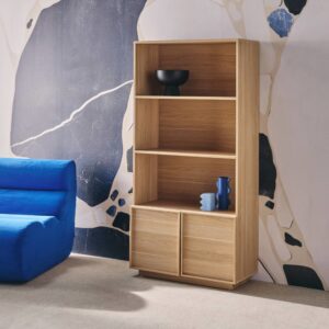 wohnli-moebel-suche-M25143998-1 Bücherregal Holzlook naturfarben 2 Türen 5 Ebenen 80x160x35cm Holz Braun sweeek Möbel Wohnzimmermöbel Bücherregale