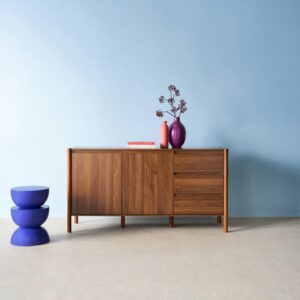 wohnli-moebel-suche-M25143999-1 Sideboard Holzdekor 2 Türen 3 Schubladen 150 cm Nussbaumfarbe 150x78x42cm Spanplatte Braun sweeek Möbel Esszimmermöbel Sideboards, Highboards & niedrige Anrichten