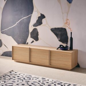 wohnli-moebel-suche-M25144008-1 TV-Möbel Holzdekor naturfarben 3 Türen 140x45x43cm Holz Braun sweeek Möbel Wohnzimmermöbel TV-Möbel