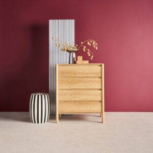 wohnli-moebel-suche-M25144009-1 Kommode Holzdekor 4 Schubladen Naturfarbe 80 cm 80x98x42cm Spanplatte Beige sweeek Möbel Schlafzimmermöbel Kommoden