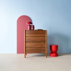 wohnli-moebel-suche-M25144012-1 Kommode Holzdekor 4 Schubladen Nussbaumfarbe 80 cm 80x98x42cm Spanplatte Braun sweeek Möbel Schlafzimmermöbel Kommoden