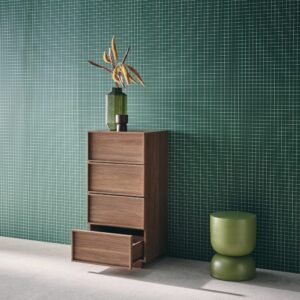 wohnli-moebel-suche-M25144017-1 Hochkommode 4 Schubladen Holzlook nussbaumfarben 48x98x43cm Holz Braun sweeek Möbel Schlafzimmermöbel Aufbewahrungsmöbel