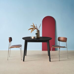 wohnli-moebel-suche-M25144025-1 Ovaler Tisch Heveaholz und Eichenfurnier schwarz 140x75x100cm Spanplatte Schwarz sweeek Möbel Esszimmermöbel Esstische