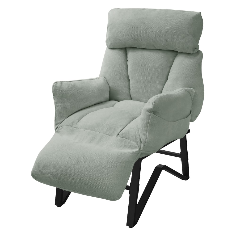 Wohnli Möbelsuche - Relaxsessel Grau-Grün Leinenbezug verstellbar mit Armlehnen/Fußablage