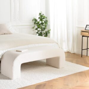 Bank aus ecrufarbenem Bouclé-Stoff 135x46x47cm PES - Polyester Beige MACABANE Möbel Schlafzimmermöbel Bettbänke