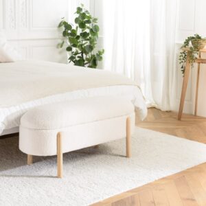 wohnli-moebel-suche-M25145463-1 Sitzbank aus ecrufarbenem Bouclé-Stoff 108x48x41cm PES - Polyester Beige MACABANE Möbel Schlafzimmermöbel Bettbänke