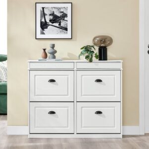 wohnli-moebel-suche-M25145522-1 Schuhschrank schmal mit 4 klappen 105x82x23cm holzmaserungseffekt 105x82x24cm Spanplatte Weiß SoBuy Möbel Flurmöbel Schuhschränke