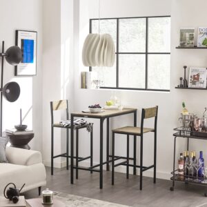 wohnli-moebel-suche-M25145597-1 Bartisch Set mit 2 Barhockern Holz Metall Natur Schwarz 89x87x45cm Spanplatte Braun SoBuy Möbel Esszimmermöbel Tisch- und Stuhlset für den Außenbereich