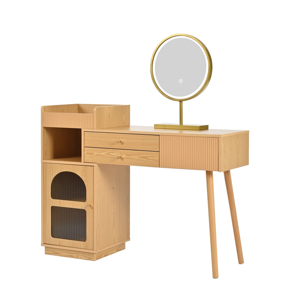 wohnli-moebel-suche-M25145600 Wohnli Möbelsuche - Moderner Schminktisch in Holzoptik mit LED-Beleuchtungsspiegel