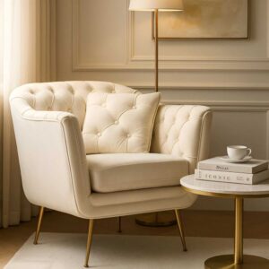 Cremefarbener Sessel aus Stoff und Metall mit Kissen (88 x 83 x 91 cm) 83x91x88cm Stoff Beige Mauro Ferretti Sofas und Sessel Sessel, Poufs und Fußbänke Sessel