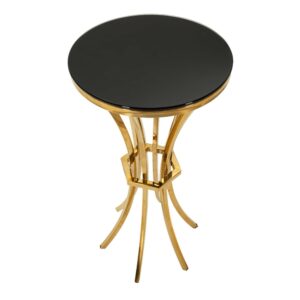 Stehtisch aus Metall und Glas in Gold und Schwarz (Ø 40x81 cm) 40x81x40cm Metall Gold Mauro Ferretti Möbel Wohnzimmermöbel Beistelltische