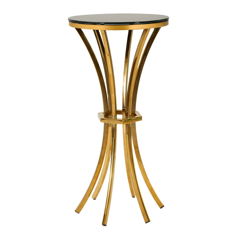 wohnli-moebel-suche-M25146246 Wohnli Möbelsuche - Stehtisch aus Metall und Glas in Gold und Schwarz (Ø 40x81 cm)