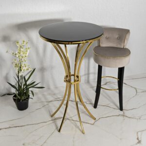 wohnli-moebel-suche-M25146249 Wohnli Möbelsuche - Bartisch aus gold-schwarzem Metall und Glas (Ø 60x108 cm)