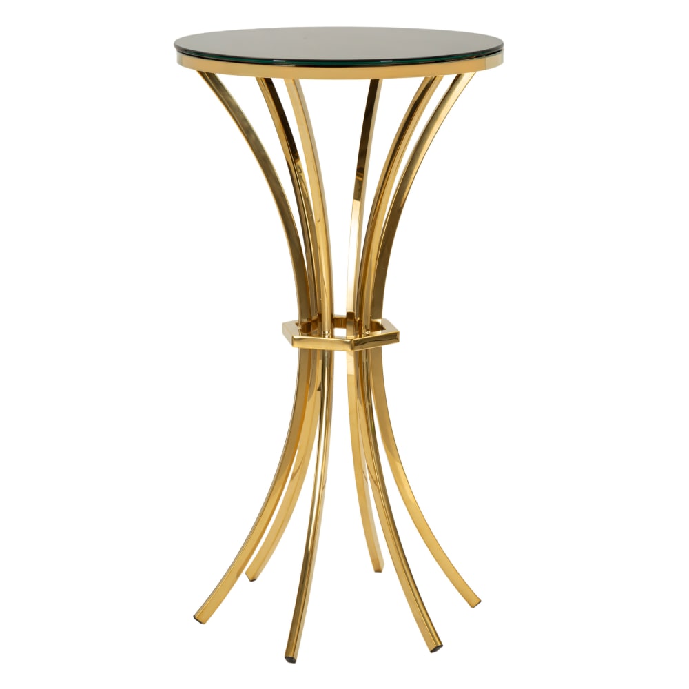 wohnli-moebel-suche-M25146250 Wohnli Möbelsuche - Stehtisch aus Metall und Glas in Gold und Schwarz (Ø 50x92 cm)