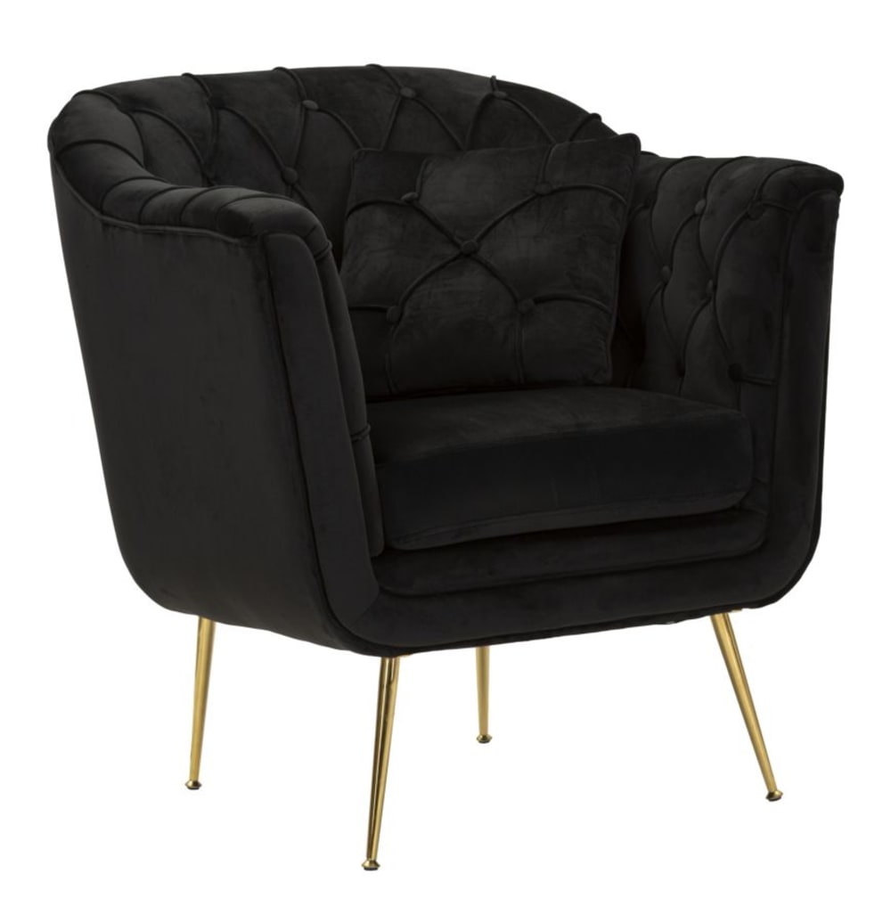 wohnli-moebel-suche-M25146252 Wohnli Möbelsuche - Schwarzer Sessel aus Stoff und Metall mit Kissen (88 x 83 x 91 cm)