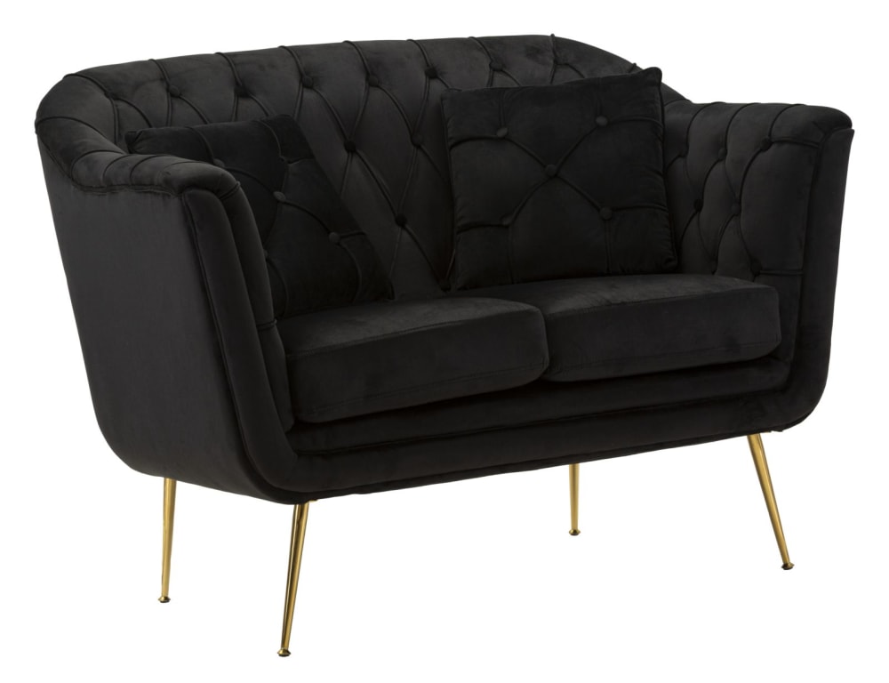 wohnli-moebel-suche-M25146284 Wohnli Möbelsuche - Schwarzes Sofa aus Stoff und Metall mit Kissen (130 x 83 x 91 cm)