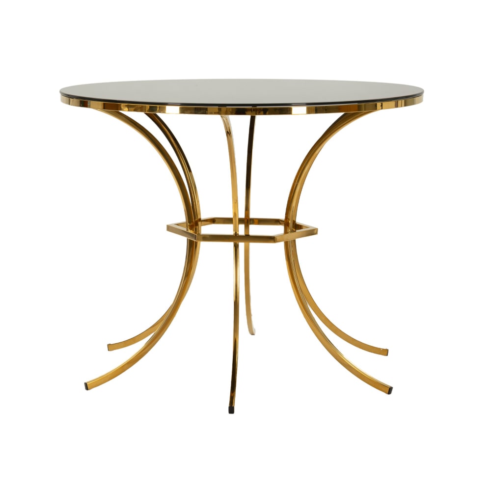 wohnli-moebel-suche-M25146303 Wohnli Möbelsuche - Esstisch aus Metall und Glas in Gold und Schwarz (Ø 100 x 80 cm)