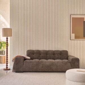 wohnli-moebel-suche-M25147179-1 Gerades 3-Sitzer-Sofa aus gewebtem Samt in Mokka 217x74x97cm Samt Braun BERAH GETAH Sofas und Sessel Sofas 2-Sitzer-Sofas & 3-Sitzer-Sofas