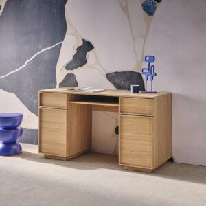 Schreibtisch Holzlook naturfarben 2 Türen 140 cm 140x77x55cm Holz Braun sweeek Möbel Büromöbel Schreibtische