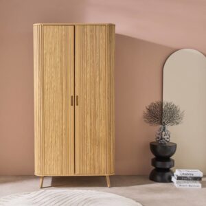 wohnli-moebel-suche-M25147786-1 Kleiderschrank 2 Türen Holzoptik geriffelt naturfarben 90x180x60cm Spanplatte Beige sweeek Möbel Schlafzimmermöbel Kleiderschränke