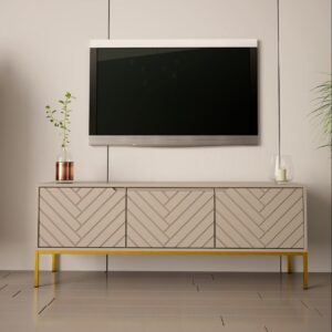 wohnli-moebel-suche-M25149004-1 TV-Möbel mit 3 Türen 151 cm Melamin Kaschmir 151x77x39cm Spanplatte Beige Petits meubles Möbel Wohnzimmermöbel TV-Möbel