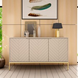 wohnli-moebel-suche-M25149017-1 3-türiges Sideboard Melamin Kaschmir 151x103x39cm Spanplatte Beige Petits meubles Möbel Esszimmermöbel Sideboards, Highboards & niedrige Anrichten