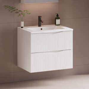 wohnli-moebel-suche-M25149026-1 Waschtischunterschrank Melamin Weiß 60x50x46cm Spanplatte Weiß Petits meubles Möbel Badezimmermöbel Waschtische